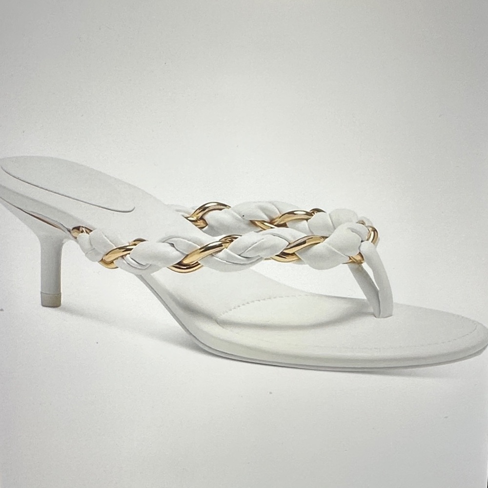 $80 New in Box INC Elegant White and Gold Women's Heeled Sandals sz 9